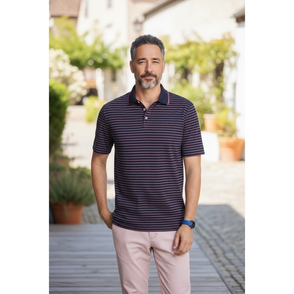 Roundtree & Yorke Gold Label Men's Golf Polo Striped Blue Red SZ M Performance